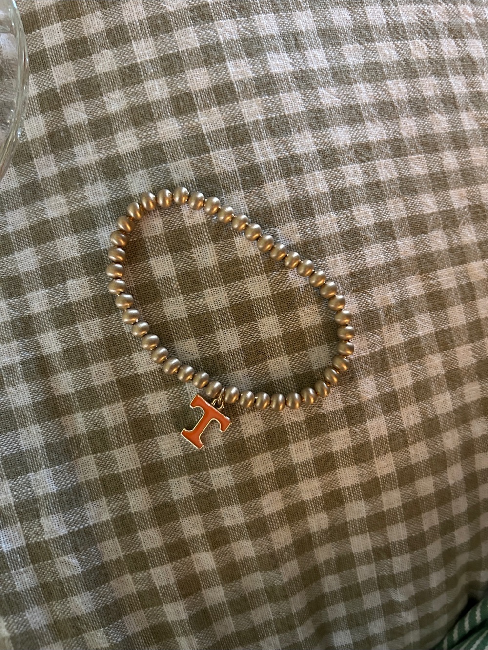 Canvas Gold Beaded Bracelet with Orange Power ‘T' Charm UTennessee Vols